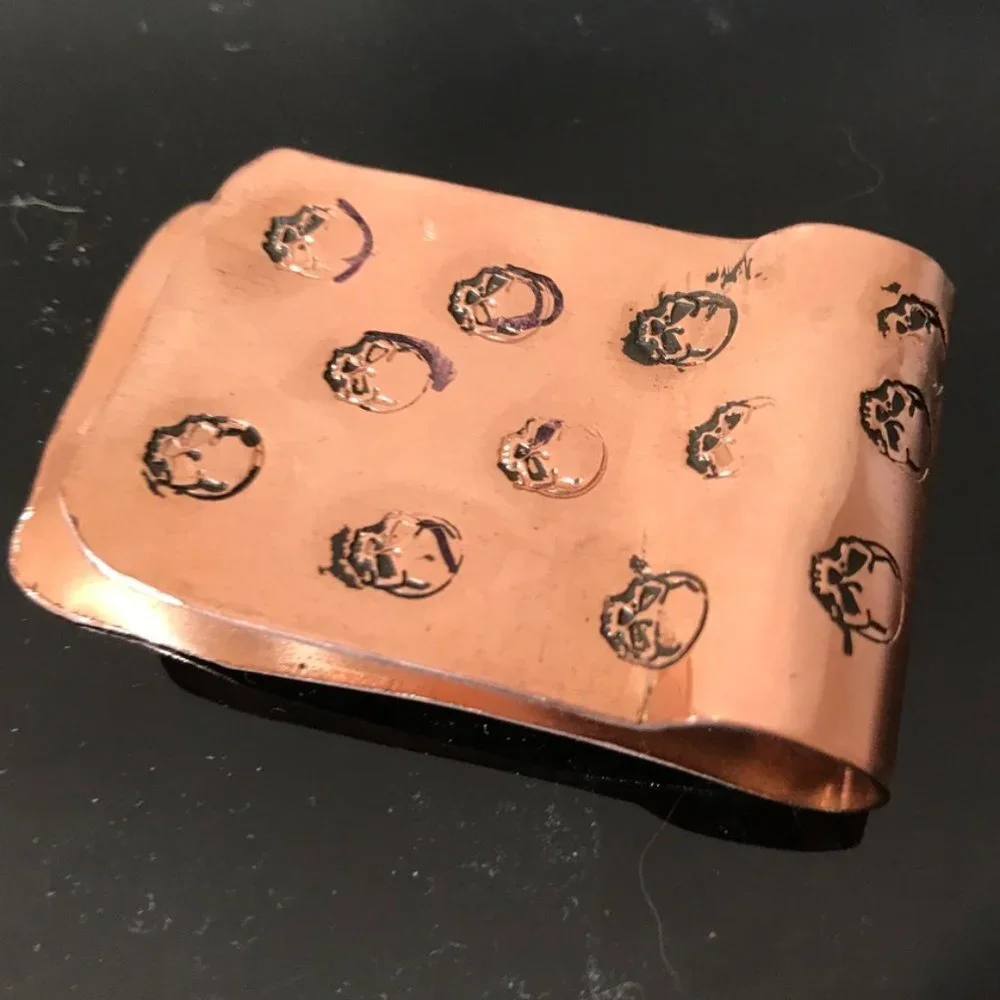 Rustic Skull Solid Copper Money Clip Artisan Handmade Stamped Biker Unisex Gift